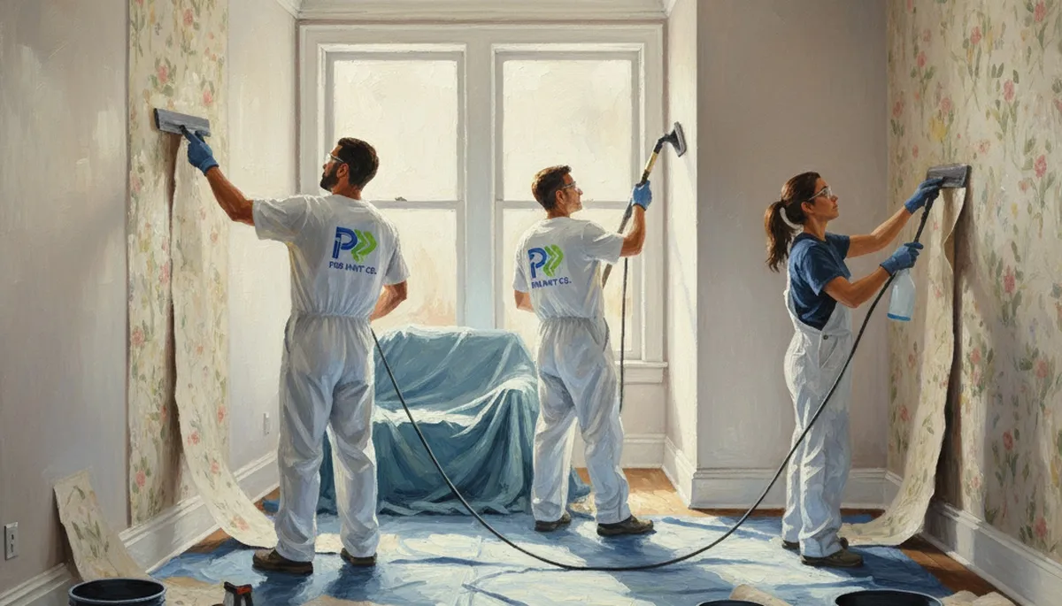 Modesto, CA painters removing wallpaper to prep walls for painting and finishes